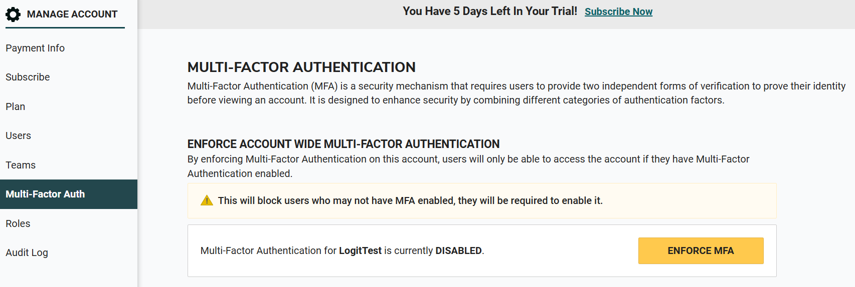 Force 2FA for an Account