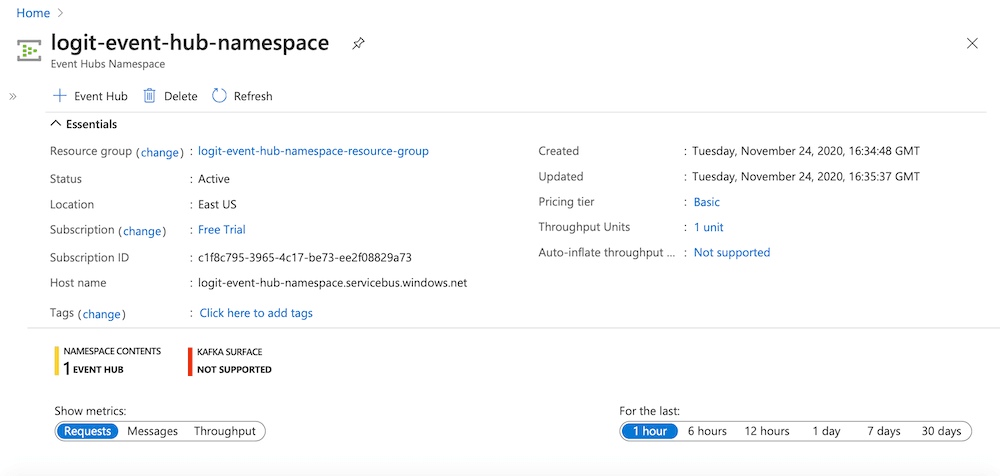 View your Azure event hub